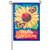 A Hello Sunshine & Butterflies Garden Flag depicting a large sunflower surrounded by monarch butterflies, with the text "Hello Sunshine" below.