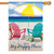 A house flag depicting two Adironback chairs on a beach below a white and yellow umbrella. The blue text "This is My Happy Place" is at the bottom. A house flag depicting two Adironback chairs on a beach below a white and yellow umbrella. The blue text "This is My Happy Place" is at the bottom.