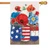 A Patriotic Floral Jars House Flag depicting three Americana style vases containing red, white, and blue flowers. A Patriotic Floral Jars House Flag depicting three Americana style vases containing red, white, and blue flowers.