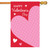 A red house flag depicting a large pink heart below the text "Happy Valentine's Day".