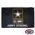 The Army Strong flag featuring a black background with a yellow-boarded white star in the center of a curved yellow square outline. 'U.S. Army' is written in white in a curved rectangle below the star with 'Army Strong' written in white below that. FMAA Certified Made in America seal.