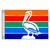 The St. Petersburg flag depicts a white pelican on top of 5 horizontal orange, red, green, blue, and purple stripes. The St. Petersburg flag depicts a white pelican on top of 5 horizontal orange, red, green, blue, and purple stripes.