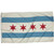 The Chicago flag that has a white field and two light blue stripes going horizontally. Between the stripes are four six-sided stars.