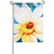 A garden flag depicting a large white daisy with a ladybug in the center.