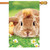 The Bunny & Ducklings House Flag depicts a brown bunny lying on a field of daisies with ducklings next to it and on its head.