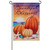 The Beach Harvest Garden Flag depicts three pumpkins of different sizes on a beach in front of a sunset, with the text "Bountiful Blessings" above.