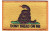 The Gadsden flag embroidered flag patch shows a golden yellow background, brown coiled snake on green with the words don't tread on me below.