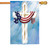 A Flag Draped Cross House Flag depicting a large white cross on a sky background, with an American flag draped over the cross. A Flag Draped Cross House Flag depicting a large white cross on a sky background, with an American flag draped over the cross.