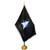 The Space Force flag with silver fringe is mounted on a wooden flagpole with a golden base.