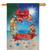 A flag of a sunny beach with a wreath. The wreath consists of colorful shells and starfish with a red bow on top. The bottom has a red ribbon that says "Warm Wishes."