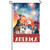 A garden flag depicting four dogs wearing patriotic clothes and holding American flags below fireworks. At the bottom is the text "AMERICA" in white. A garden flag depicting four dogs wearing patriotic clothes and holding American flags below fireworks. At the bottom is the text "AMERICA" in white.