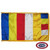 The Buddhism flag has 6 vertical bands of blue, yellow, red, white, and orange. The 6th band has all 5 colors. The flag has a gold fringe. FMAA Certified Made in America seal.