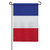A France Garden Flag on a flagpole. The flag features 3 horizontal stripes of blue, white, and red.