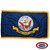 The indoor Navy flag has a dark blue field with 3 borders of gold fringe. In the center is the Navy’s logo with a bald eagle, anchor, & ship.