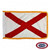 The indoor Alabama flag has a red saltire on a white background. Three edges of the flag are finished with gold fringe. FMAA Certified Made in America seal.