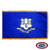 The indoor Connecticut flag has 3 sides of gold fringe around a dark blue flag. In the center is a seal containing 3 grapevines. FMAA Certified Made in America seal. The indoor Connecticut flag has 3 sides of gold fringe around a dark blue flag. In the center is a seal containing 3 grapevines. FMAA Certified Made in America seal.