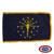 The indoor Indiana flag has 3 edges of gold fringe around the dark blue field. In the center is a seal with a golden torch and 19 stars. FMAA Certified Made in America seal. The indoor Indiana flag has 3 edges of gold fringe around the dark blue field. In the center is a seal with a golden torch and 19 stars. FMAA Certified Made in America seal.