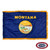 The indoor Montana flag has 3 sides of gold fringe around the dark blue field. In the center is the state name in gold above the state seal. FMAA Certified Made in America seal. The indoor Montana flag has 3 sides of gold fringe around the dark blue field. In the center is the state name in gold above the state seal. FMAA Certified Made in America seal.