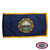 The indoor New Hampshire flag has 3 sides of gold fringe around the dark blue field. In the center is the state seal depicting a ship. FMAA Certified Made in America seal.