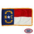 The indoor North Carolina flag has 3 sides of gold fringe around a dark blue field on the left and 2 stripes of red and white on the right. FMAA Certified Made in America seal. The indoor North Carolina flag has 3 sides of gold fringe around a dark blue field on the left and 2 stripes of red and white on the right. FMAA Certified Made in America seal.
