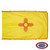 The indoor New Mexico flag has 3 sides of gold fringe around the yellow field. In the center is a red sun symbol. FMAA Certified Made in America seal. The indoor New Mexico flag has 3 sides of gold fringe around the yellow field. In the center is a red sun symbol. FMAA Certified Made in America seal.