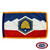 The indoor Utah flag has gold fringe around the blue, white, & red design. In the center is a yellow beehive in a blue hexagon. FMAA Certified Made in America seal. The indoor Utah flag has gold fringe around the blue, white, & red design. In the center is a yellow beehive in a blue hexagon. FMAA Certified Made in America seal.