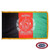 The indoor Afghanistan flag has 3 sides of gold fringe around a black, red, and green tricolor. In the center is a white seal. FMAA Certified Made in America seal.