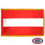The indoor Austria flag has 3 sides of gold fringe around the 3 red, white, and red horizontal stripes. FMAA Certified Made in America seal. The indoor Austria flag has 3 sides of gold fringe around the 3 red, white, and red horizontal stripes. FMAA Certified Made in America seal.