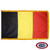 The indoor Belgium flag has 3 sides of gold fringe around a black, yellow, and red tricolor. FMAA Certified Made in America seal.