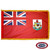 The indoor Bermuda flag has 3 sides of gold fringe around a red field with a Union Jack in the canton and a seal on the right. FMAA Certified Made in America seal.