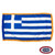The indoor Greek flag has 3 sides of gold fringe around 9 horizontal blue and white stripes. In the canton is a white cross on a blue field. FMAA Certified Made in America seal. The indoor Greek flag has 3 sides of gold fringe around 9 horizontal blue and white stripes. In the canton is a white cross on a blue field. FMAA Certified Made in America seal.