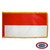 The indoor Indonesia flag has 3 sides of gold fringe around two horizontal red and white stripes. FMAA Certified Made in America seal.