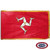 The indoor Isle of Man flag has 3 sides of gold fringe around a red field. In the center is a triskelion of 3 armored legs. FMAA Certified Made in America seal.