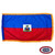 The indoor Haiti flag has 3 sides of gold fringe around 2 horizontal blue and red stripes. In the center is the national coat of arms. FMAA Certified Made in America seal. The indoor Haiti flag has 3 sides of gold fringe around 2 horizontal blue and red stripes. In the center is the national coat of arms. FMAA Certified Made in America seal.