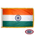 The indoor India flag has 3 sides of gold fringe around a horizontal orange, white, and green tricolor. In the center is the Ashoka Chakra. FMAA Certified Made in America seal.