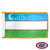 The indoor Uzbekistan flag has 3 sides of gold fringe around a blue, white, and green tricolor. At the top is a white crescent and 12 stars. FMAA Certified Made in America seal.