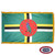 The indoor Dominica flag has 3 sides of gold fringe around a green field with a red circle in the center depicting a purple parrot. FMAA Certified Made in America seal.