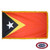 The indoor East Timor flag is red with a black triangle on the left inside a larger yellow triangle. Inside the black one is a white star. FMAA Certified Made in America seal.