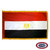 The indoor Egypt flag has 3 sides of gold fringe around a horizontal red, white, and black tricolor. In the center is a gold eagle. FMAA Certified Made in America seal.