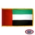 The indoor UAE flag has 3 sides of gold fringe around a horizontal green, white, and black tricolor. On the left is a vertical red stripe. FMAA Certified Made in America seal.