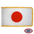 The indoor Japan flag has 3 sides of gold fringe around a white field with a large red circle slightly off-center to the left. FMAA Certified Made in America seal.