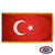The indoor Turkey flag has 3 sides of gold fringe around a red field with a white crescent and a 5-pointed star. FMAA Certified Made in America seal. The indoor Turkey flag has 3 sides of gold fringe around a red field with a white crescent and a 5-pointed star. FMAA Certified Made in America seal.
