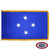 The indoor Micronesia flag has 3 sides of gold fringe around a blue field with four white stars in the center. FMAA Certified Made in America seal.