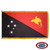 The indoor Papua New Guinea flag has 3 sides of fringe around 2 black & red triangles. On the left are 5 stars, & on the right is a bird. FMAA Certified Made in America seal.