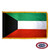 The indoor Kuwait flag has 3 sides of gold fringe around a horizontal green, white, and red tricolor. On the left is a black trapezium. FMAA Certified Made in America seal.