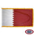 The indoor Qatar flag has 3 sides of gold fringe around small white and larger red fields. They are divided by a serrated line. FMAA Certified Made in America seal.