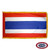 The indoor Thai flag has 3 sides of fringe around 5 horizontal red, white, & blue stripes. The blue line is one-third of the flag’s height. FMAA Certified Made in America seal.