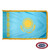 The indoor Kazakhstan flag has 3 sides of gold fringe around a light blue field with a yellow sun and eagle in the center. FMAA Certified Made in America seal. The indoor Kazakhstan flag has 3 sides of gold fringe around a light blue field with a yellow sun and eagle in the center. FMAA Certified Made in America seal.