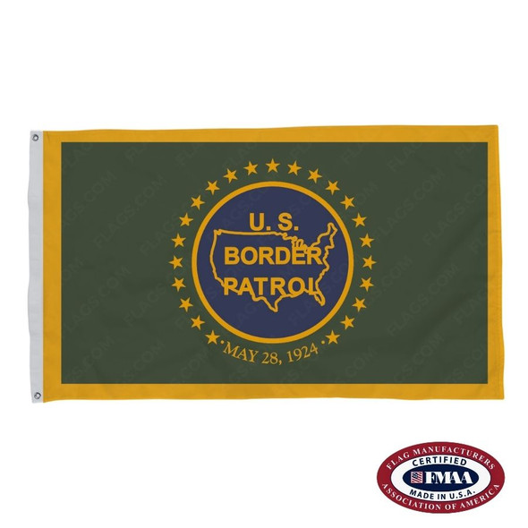 The Border Patrol flag is dark green with a gold and blue seal in the center depicting a map of the United States surrounded by stars.