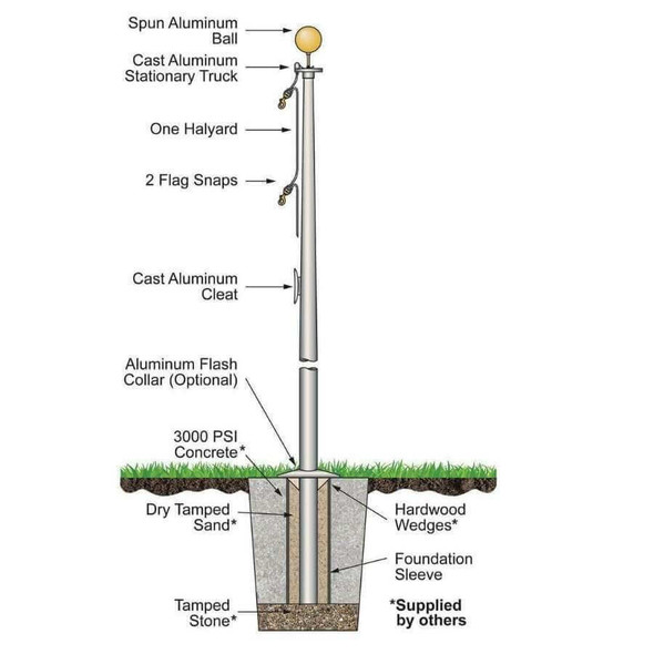 25 External Halyard Flagpole w/ Collar ECS25